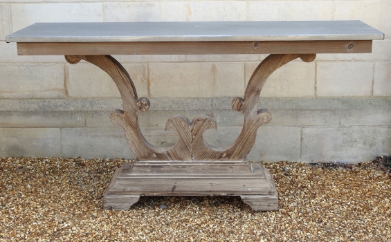 Carved Base Console Table with Zinc Top